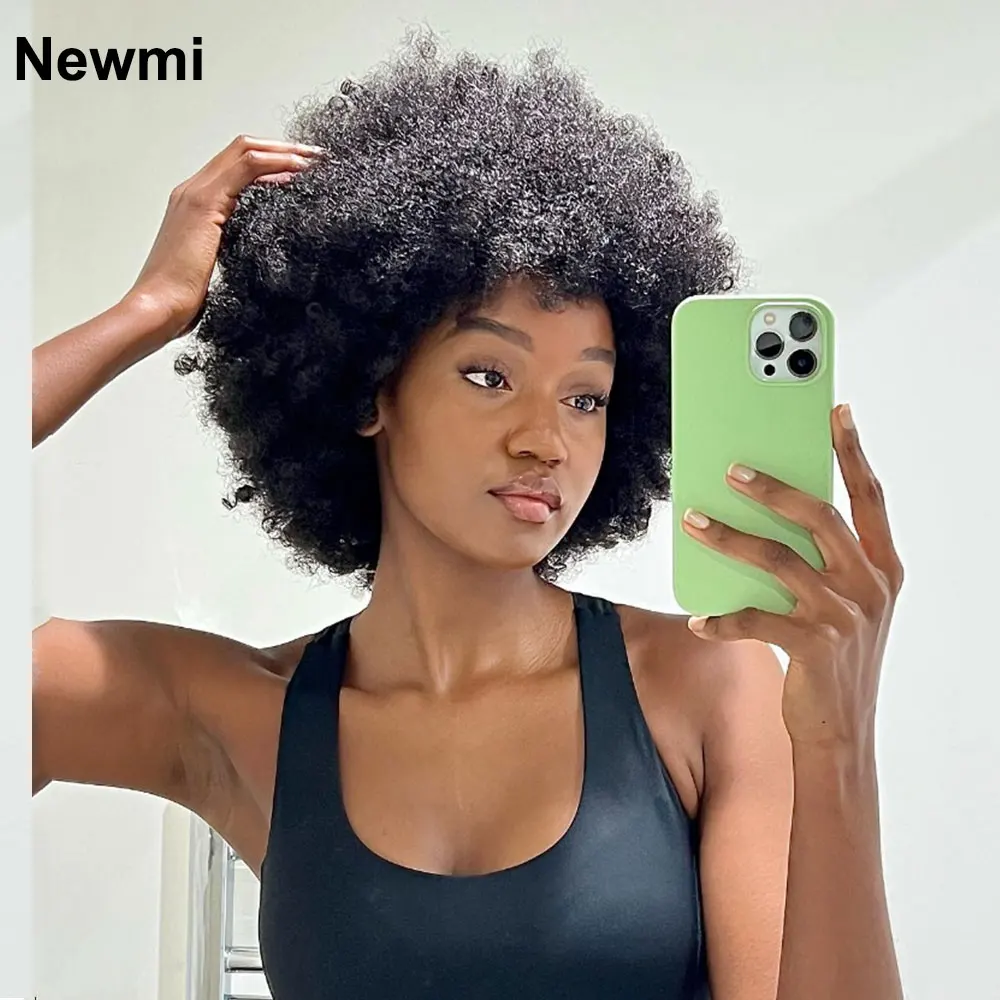 Peluca rizada Afro para mujeres negras, cabello humano corto, corte Pixie, Newmi