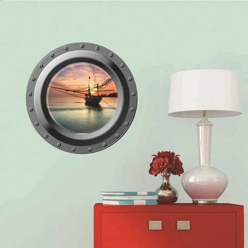 ملصقات حائط ثلاثية الأبعاد للنافذة والجدار ، أوراق مجهولة ، سفينة قراصنة ، شارات فينيل ، ديكور الأجهزة المنزلية ، منظر البحر ، ملصق ، جدارية