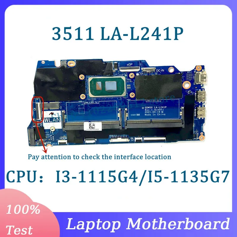 CN-05PD08 05PD08 CN-0042CN 0042CN LA-L241P For Dell 3511 Laptop Motherboard With I3-1115G4/I5-1135G7 CPU 100%Tested Working Well