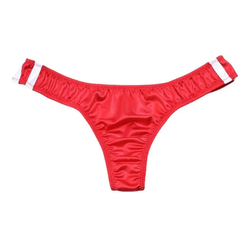 Men's Contrast Side Strip Ice Silk Single String Thong Mid Low Waist Elastic Sexy Male T Panties Youth Fashion Sports Underpatns