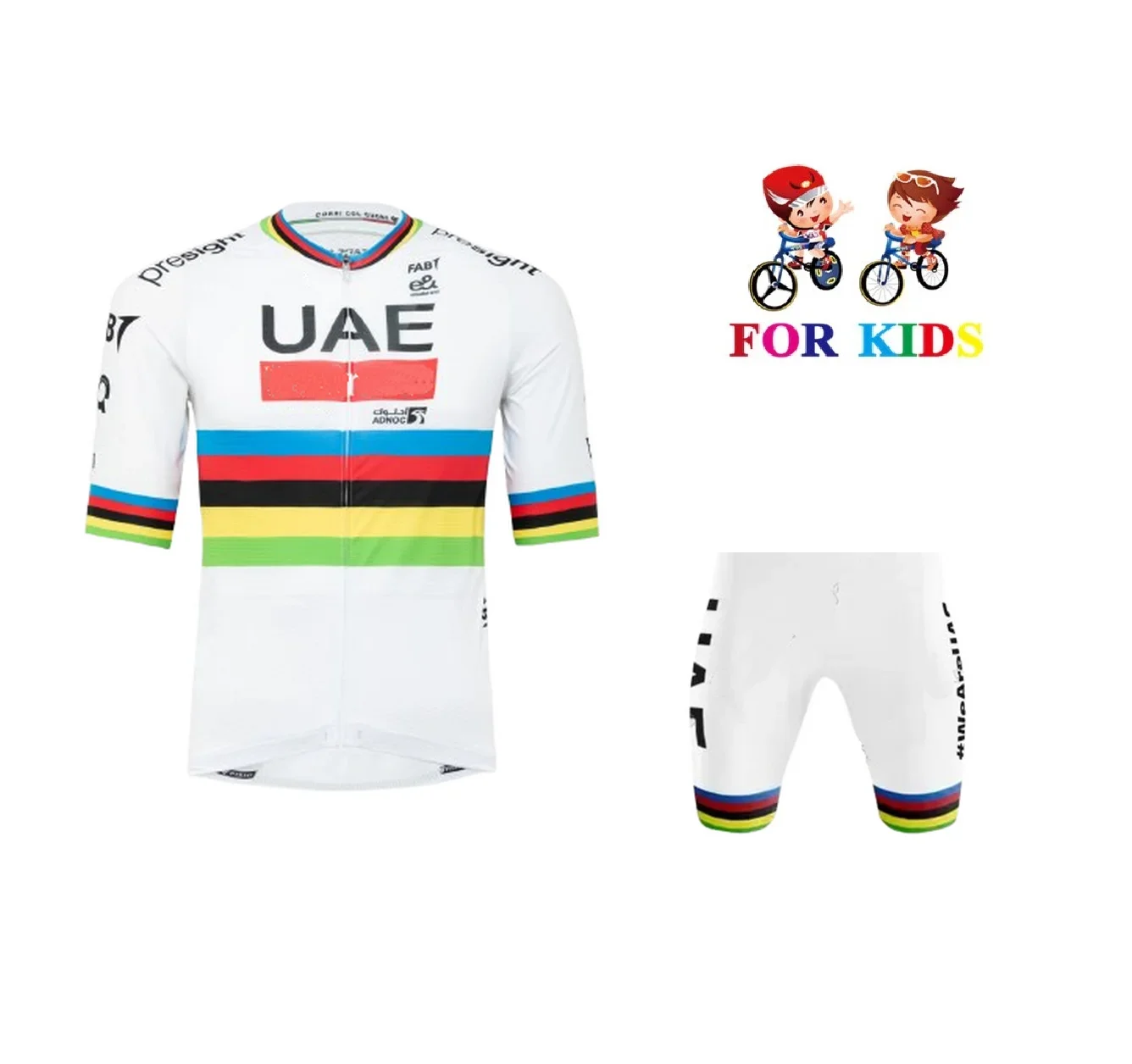 KID'S 2024 UAE TEAM WORLD CHAMPION Children Cycling Jersey Short Sleeve Bicycle Clothing With Shorts Ropa Ciclismo