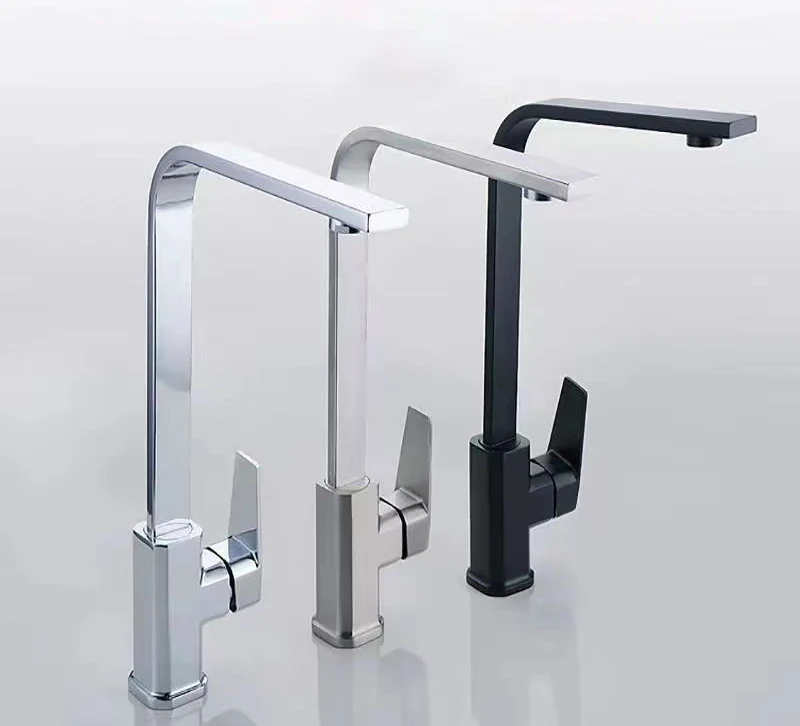 37cm height 304 stainless steel kitchen faucet, hot and cold water square  kitchen mixer 