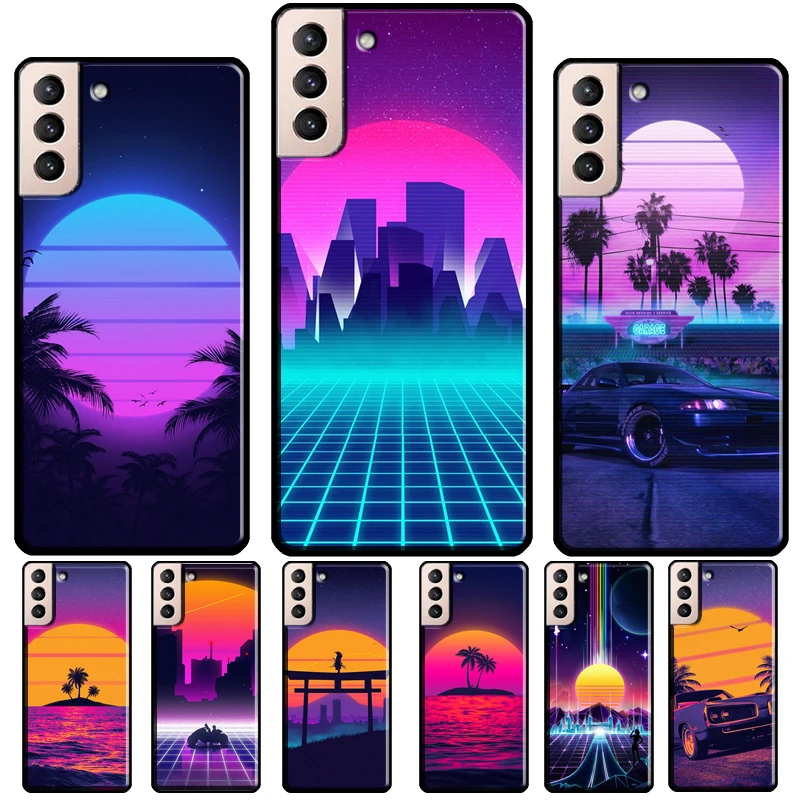 Synthwave 80's Retro Neon vaporwave Case For Samsung Galaxy S10 S9 S8 Note 10 Plus Note 20 S22 S21 S23 Ultra S20 FE Cover Shell