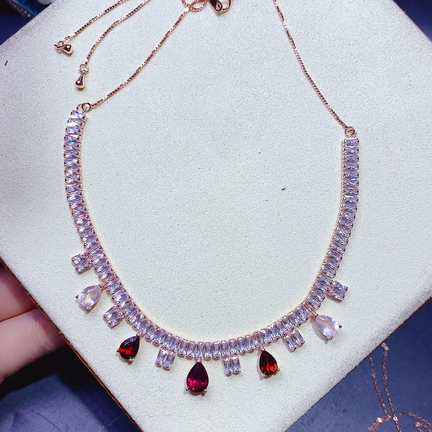 

6*8mm Natural Garnet Necklace, S925 Sterling Silver Gemstone Pendant, Elegant Red Jewelry for Women & Gift