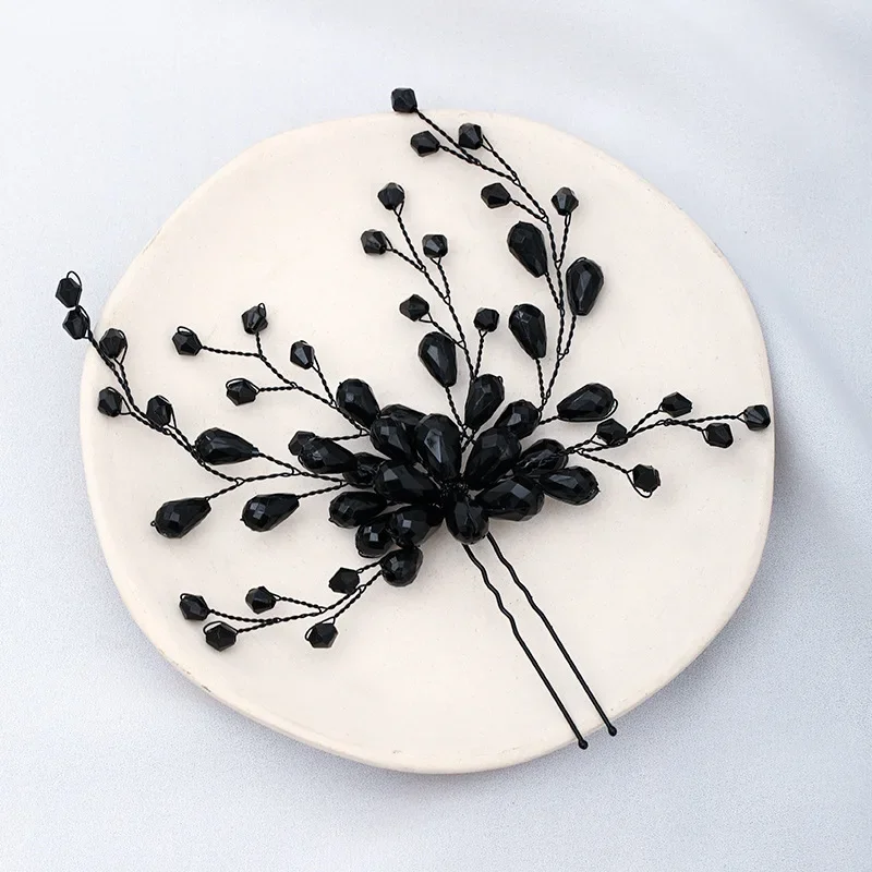 

Черная хрустальная заколка для волос для женщин, свадебная заколка в стиле барокко с кристаллами, аксессуар для волос на свадьбу