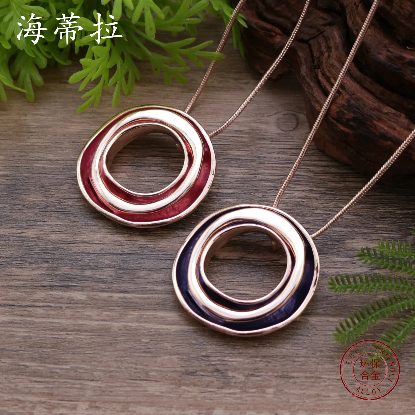 DIY accessories color painting oil hollow ring pendant, creative personality women's fashion geometric ring necklace
