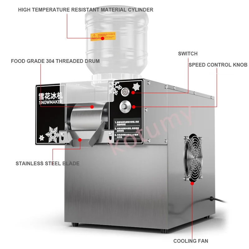 120KG/24H Small Commercial Snow Ice Machine Snowflake Ice Maker Korean Bingsu Machine Ice Crusher Smoothie Machine 110V/220V