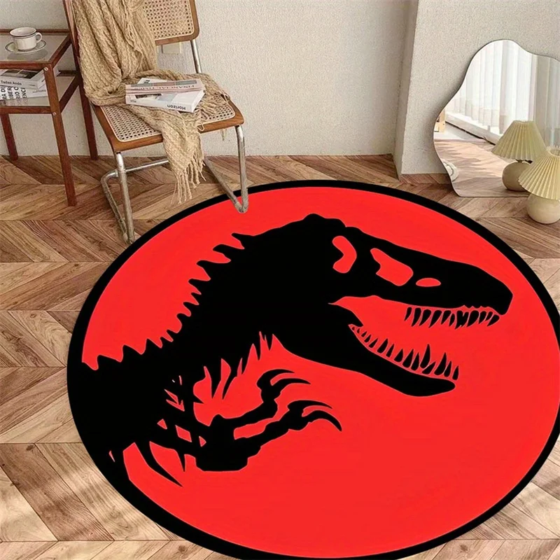 1pc Jurassic Dinosaur Skull Pattern Round Rug, Non-slip Floor Mat for Living Room, Bedroom, Bathroom, Holiday Home Decoration