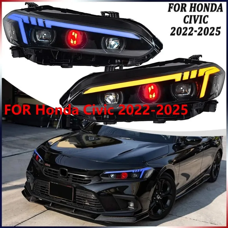 

1Pair For Honda Civic 2022-2025 Red Demon Eye LED Headlights Animation DRL Assembly