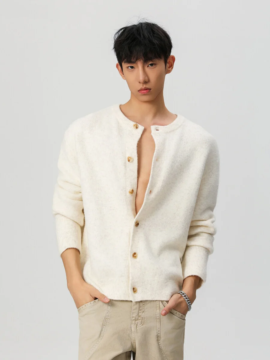 

Sli Knitted Open Cardigan Sweater round Ne Men's Outerwear Casual Faion Winter Warm Polyester Blend Long Sve