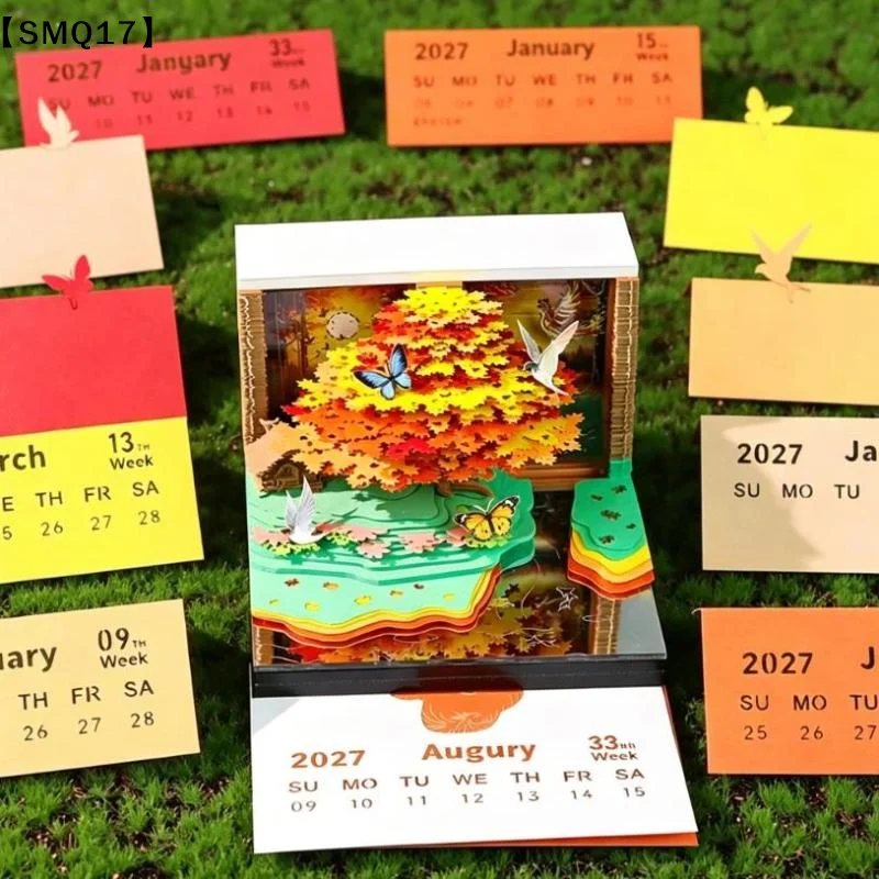 Time Piece Calendar 2027 Desk Calendar With LED Light 3D Tear-away Calendar Paper Carving Art Pad Notepad Desktop Decor【SMQ】