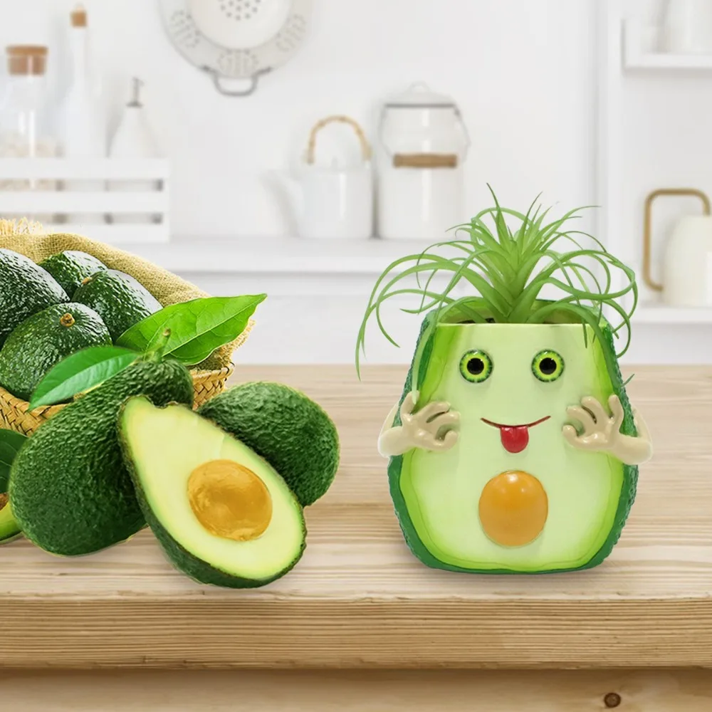 

Creative Cute Avocado Flowerpot Funny Resin Craft Succulents Pot Handmade Plant Container Home Office
