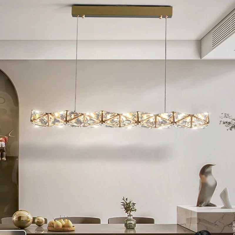 Luxury Crystal LED Pendant Lights Modern Dining Table Long Chandeliers Bar Counter Restaurant Hotel