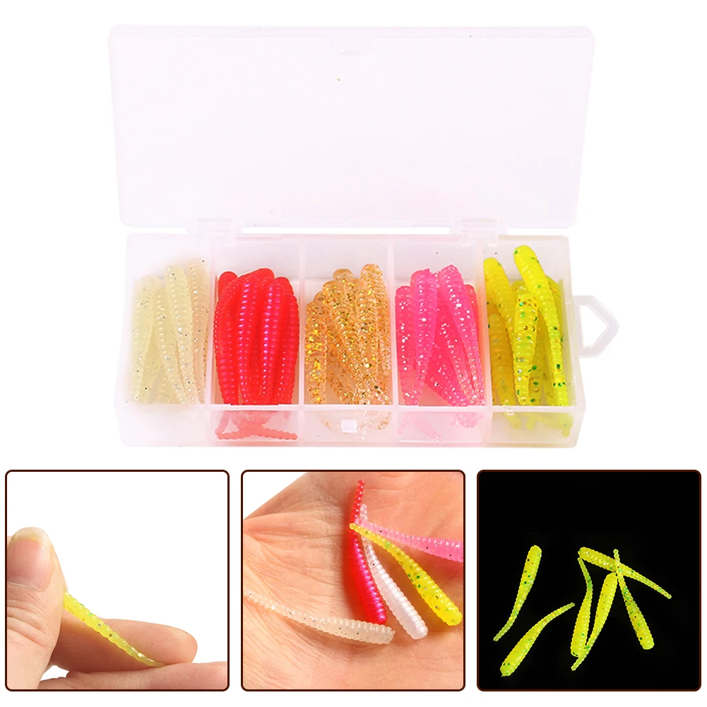 

3.5cm 50Pcs/box Soft Micro Tail Jerking Fishing Lure Set Grub Worm Swimbaits Silicone Baits Pesca Bass Carp Fishing Tackle Bait