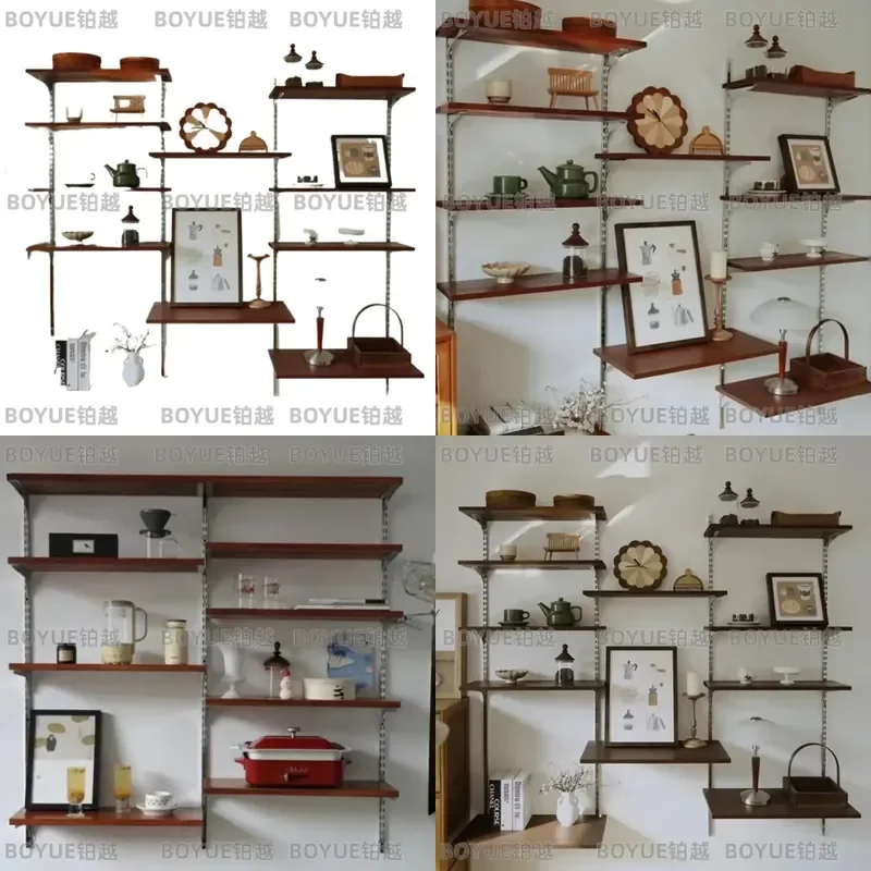 Multi-layer Bookcase Adjustable Wall-mounted Chinese-style Bookcase Wall-mounted Storage Living Room Furniture Rayonnages