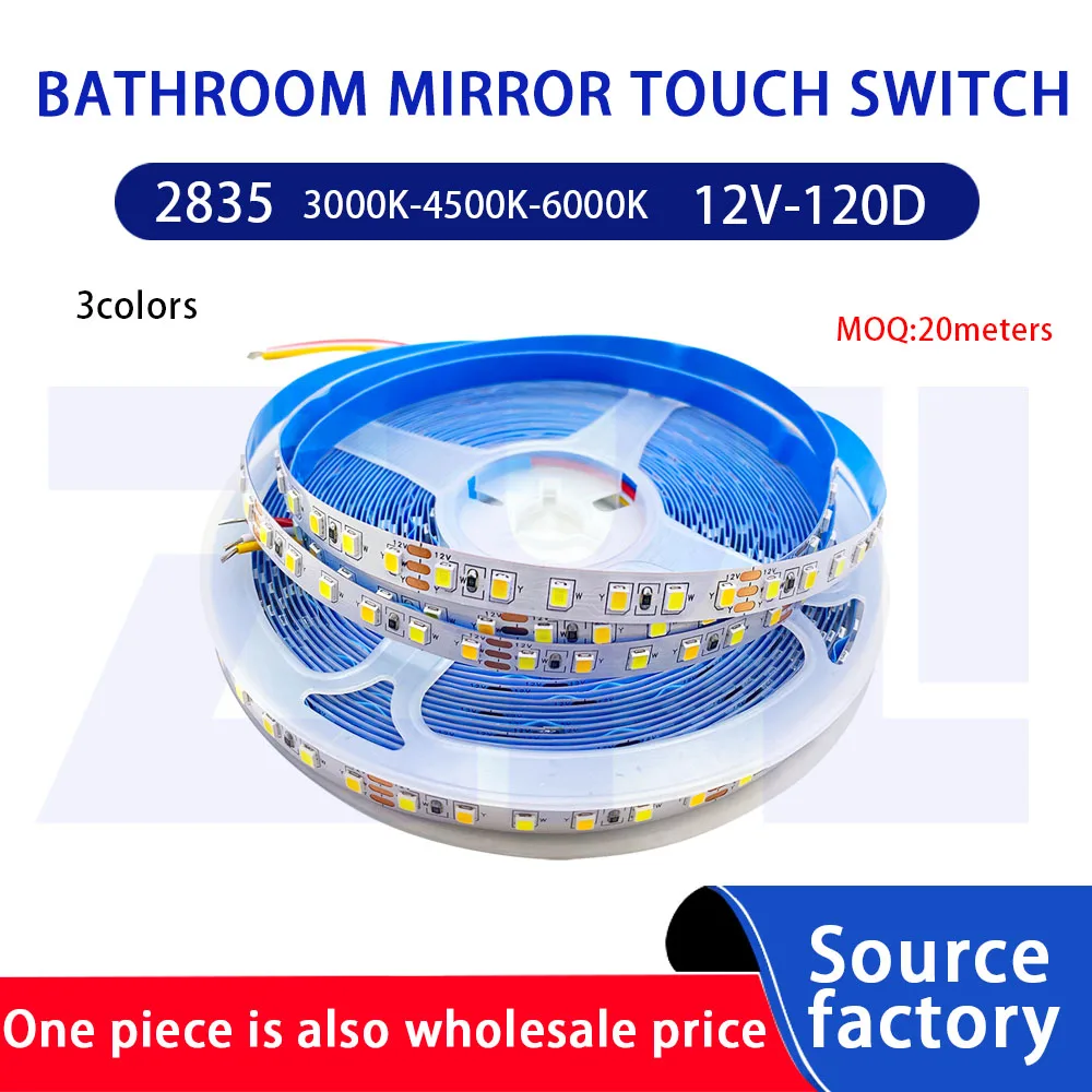 Smart Bathroom Mirror Sensor LED Strip Light2835 3colors CCT dimmable strip light controller12V120D Smart bathroom cabine strip