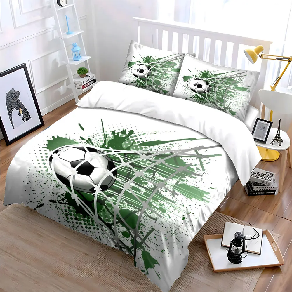 Soccer Hits Net, Green Splash Printed Duvet Cover Set1 Duvet Cover+2 PillowcaseMulti Size Bedroom Bedding Decor Luxury gifts