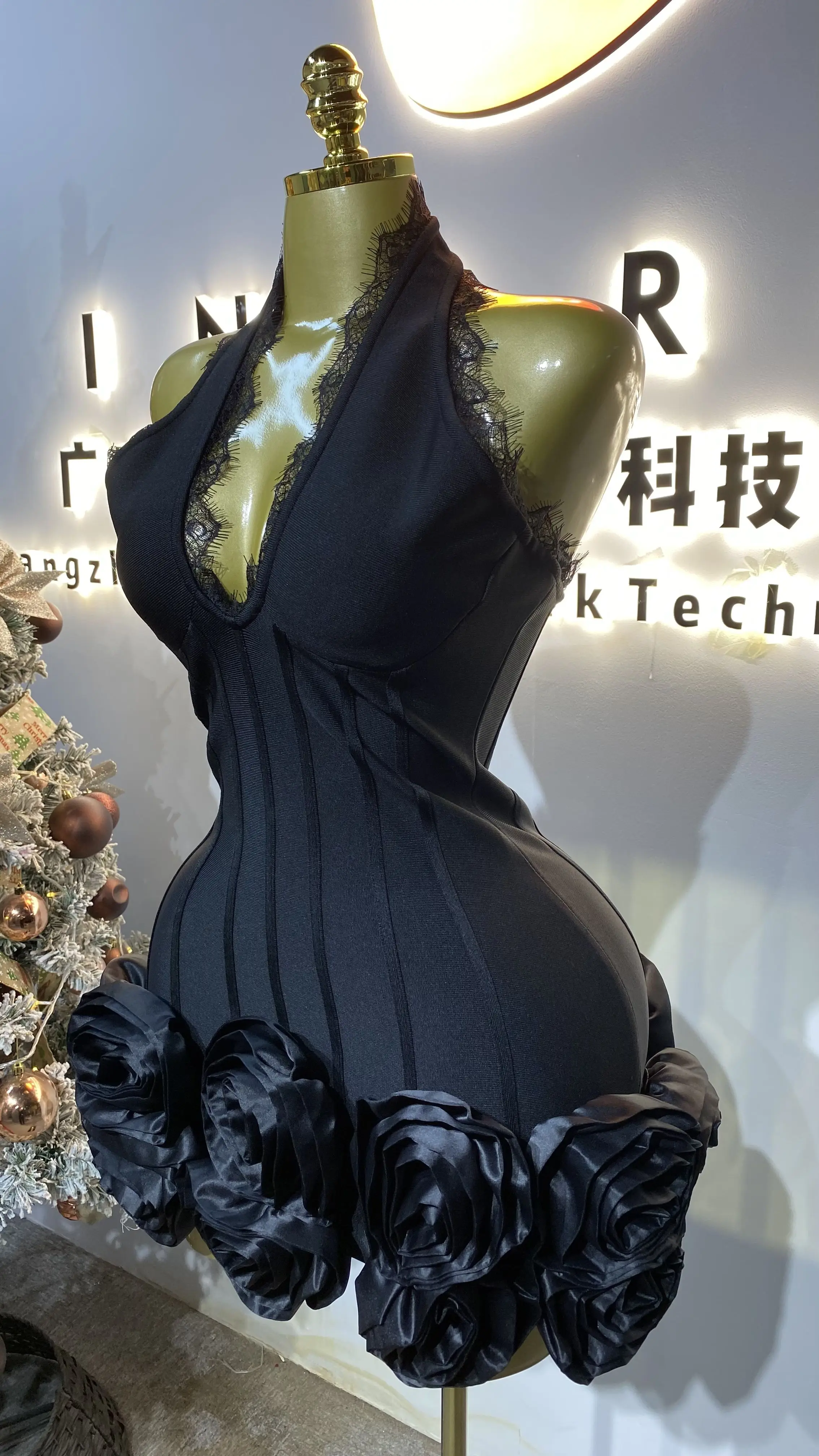 Women's boutique high-quality floral bud sexy backless waist dress with fashionable bandages, elegant party dress-GZXX444