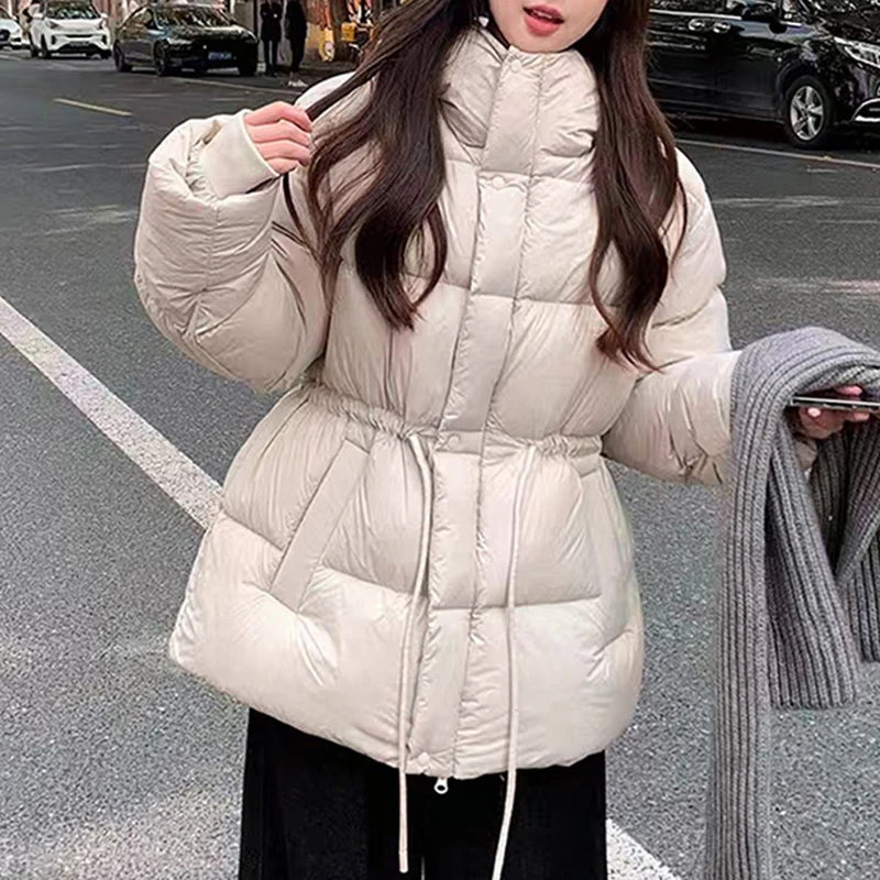 Winter Hooded Mid-length Down Jacket Women White Duck Down Fluffy Parker Outwears Female Zipper Outdoor Cold Proof Down Jacket