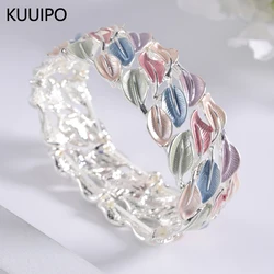 Fashion Multicolor Drip Oil Leaf Elastic Bracelet for Women Accessories New Trendy Bangle Daily Party Prom Jewelry Gifts