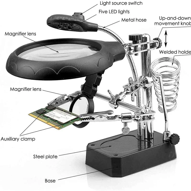 USB Welding Repair Desktop Magnifying Glass with Light HD Mobile Phone Circuit Board Soldering Iron Workbench Auxiliary Fixture