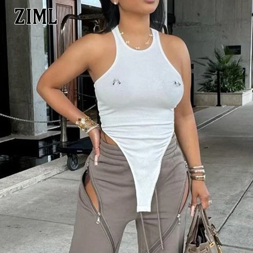 ZIML-mono Sexy adelgazante de Metal empalmado liso para mujer, monos minimalistas sin mangas con cuello redondo, estilo de moda femenina Bew