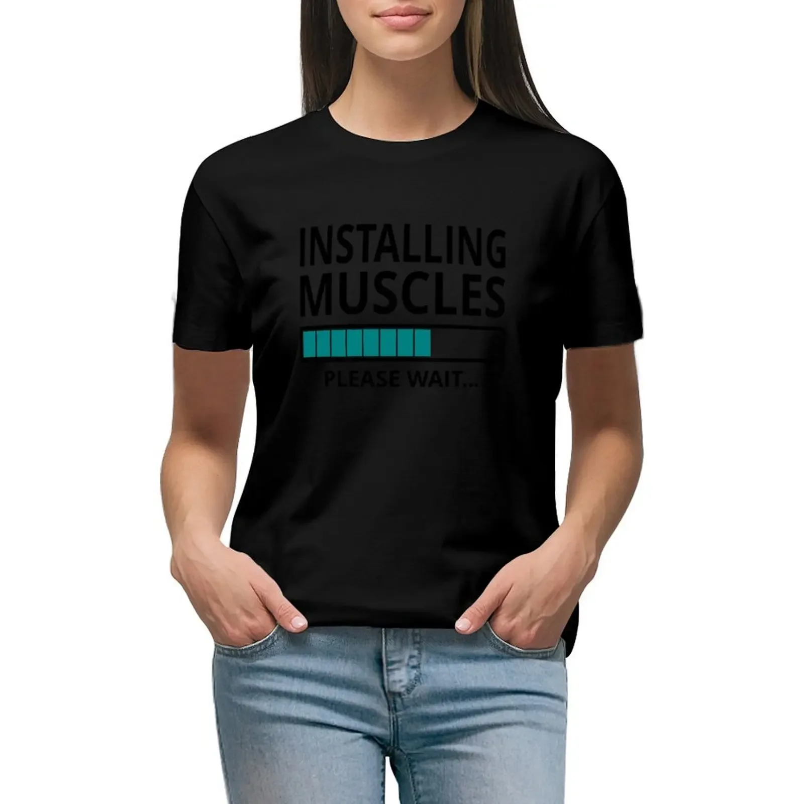 

Installing Muscles Please Wait T-Shirt Aesthetic clothing tops plus size tops blanks t-shirt dress for Women sexy