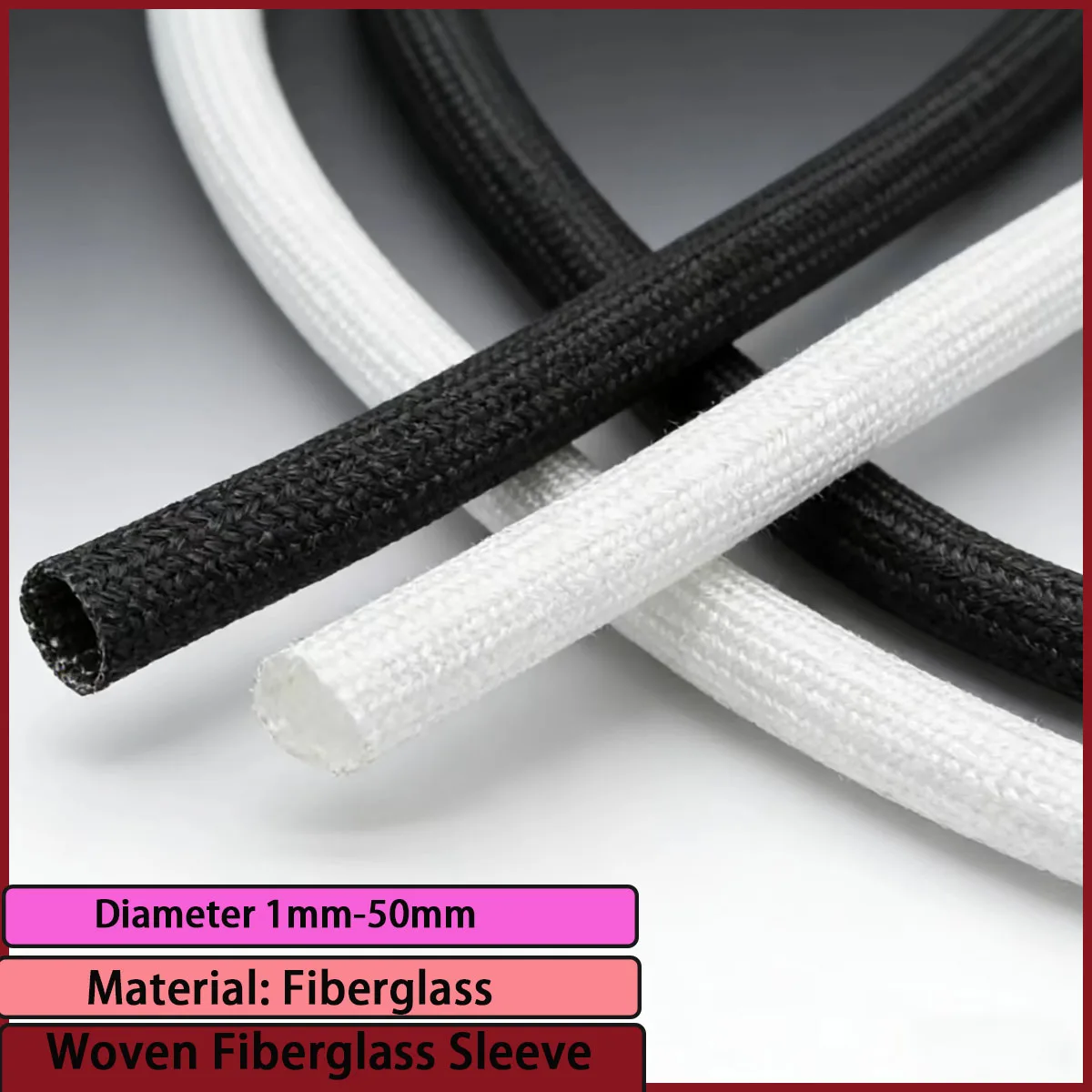 High Temp Braided Fiberglass Sleeve 600℃ Heat Shield Tube 1mm-50mm