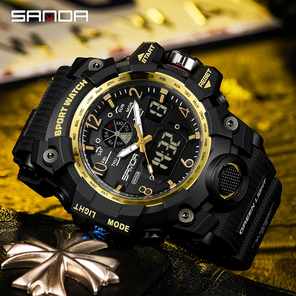 SANDA Brand G- Style Military Watch Men Digital Shock Sports Watches For Man Waterproof Electronic Wristwatch Mens Relogios 3169