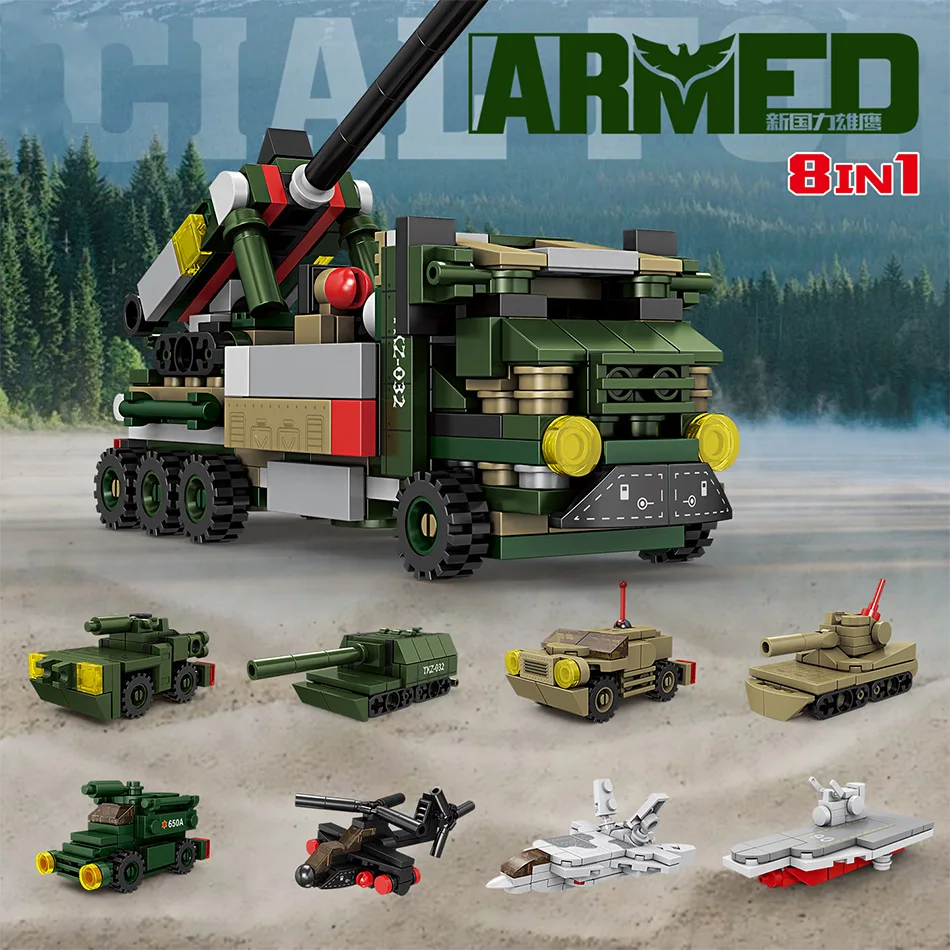 

8-in-1 Transformable Modern Military Building Blocks Yitian Surface-to-Air Missile Vehicle Fighter Model Educational Toy For Kid