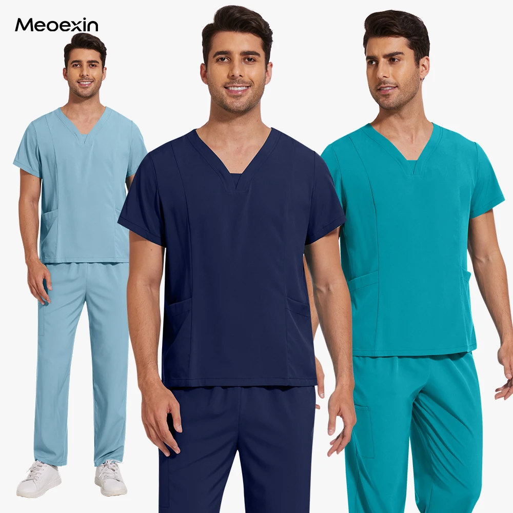 

Мужской скраб унисекс, дышащий медицинский скраб для кормления, комплекты верхних штанов, ветеринарная униформа для ухода за домашними животными, аптека, лабораторная клиника, рабочая одежда