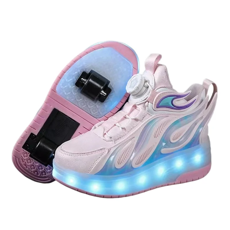 롤러 스니커즈 키즈 스포츠 짐 신발 롤러 스케이트 4륜 USB 충전 발광 신발 남아 여아 캐주얼 스케이트보드 신발