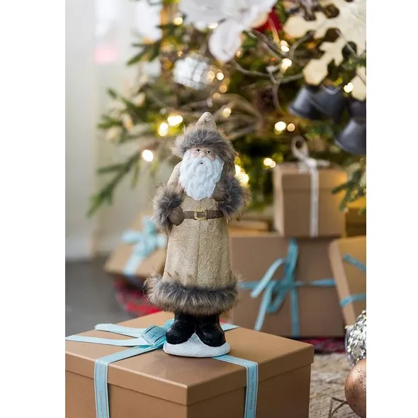 

Набор украшений Санта-Гном из 2 предметов, керамический центральный элемент высотой 14 дюймов на Рождество, праздничный гном в деревенском стиле с меховыми деталями