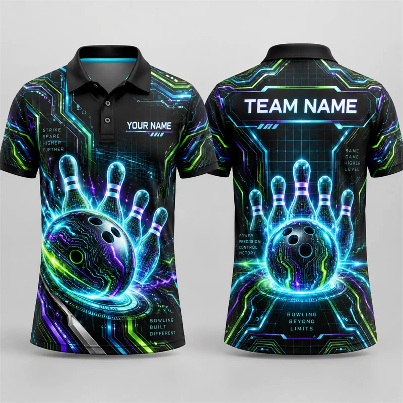 Custom Bowling Polo Shirt Personalized Name Team Name Creative 3D Print Short Sleeve Jersey League Tournament Sports Uniform