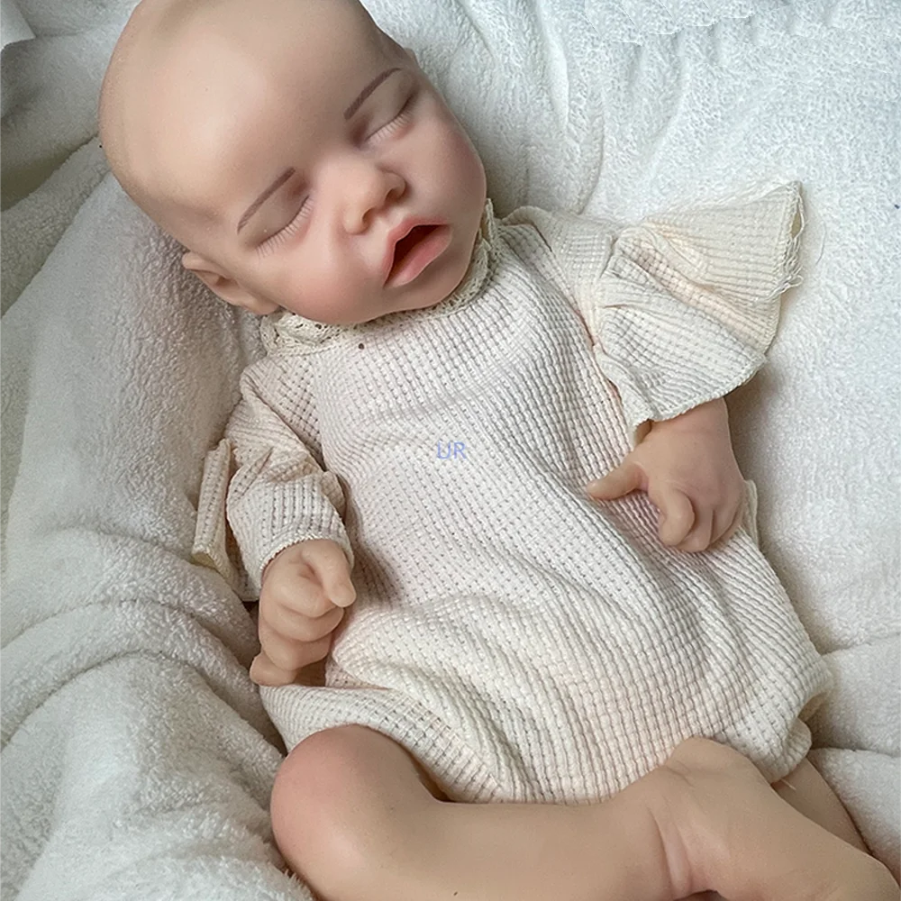 18 "Pinted Girl Reborn Baby Dolls Completa Sólida Silicone Acabado Realista Dormir Boneca Natal Colecionáveis