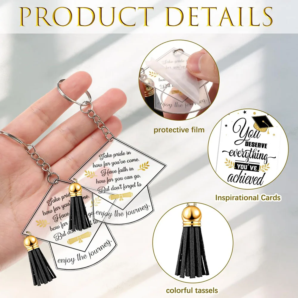 30 ชุด 2025 ของขวัญจํานวนมาก Graduation Party Favors ของขวัญหมวกสําเร็จการศึกษา Charms การ์ดแสดงความยินดี Organza กระเป๋าพวงกุญแจ