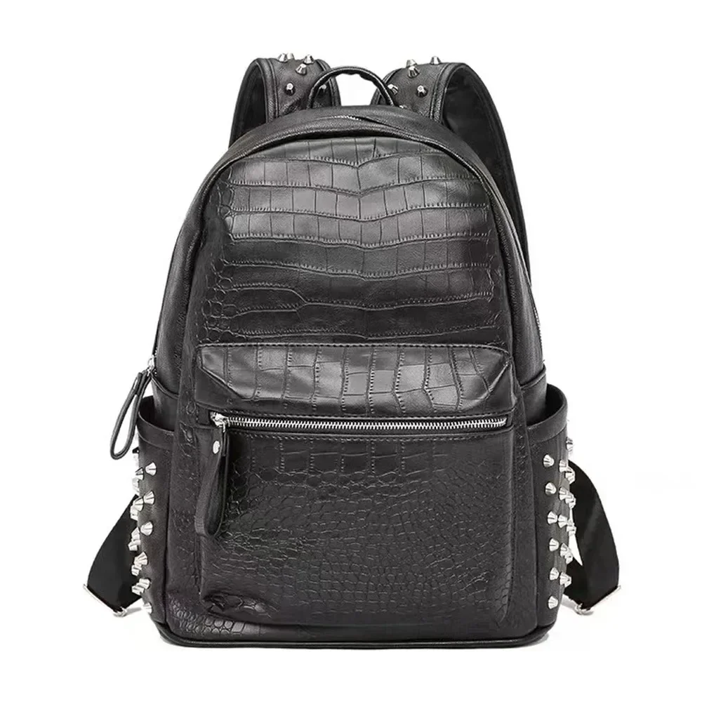 2024 Fashion Design Unisex Backpck Large Capacity Daypack Alligator Laptop Bag Quality Pu Leather Travel Backpacks Black