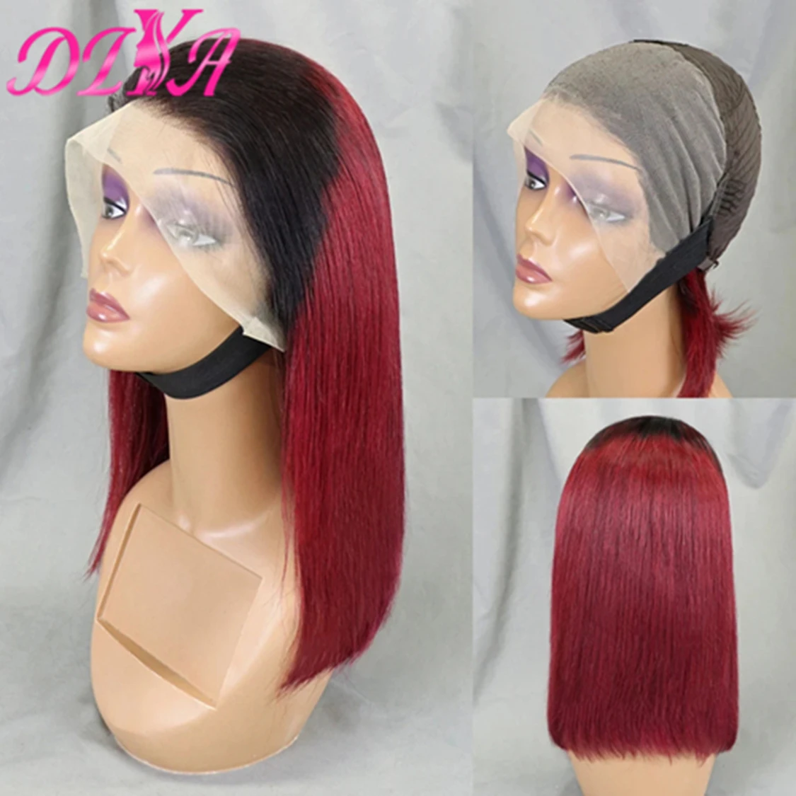 Bob Peruka Ludzkie Włosy HD Lace 13x4 Lace Front Free Part peruka 1B/99J Burgundowa Peruka Bob dla Kobiet 180% Gęstość wstępnie ciągniona 10-16 cali