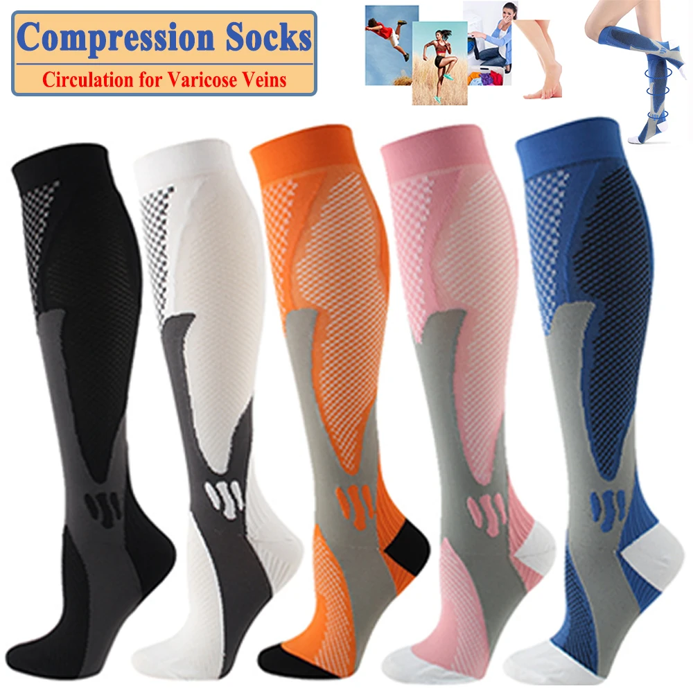 Sports Compression Socks for Women and Men, Cycling Socks, Running Stocking, Circulation Compression Socks for Varicose Veins At