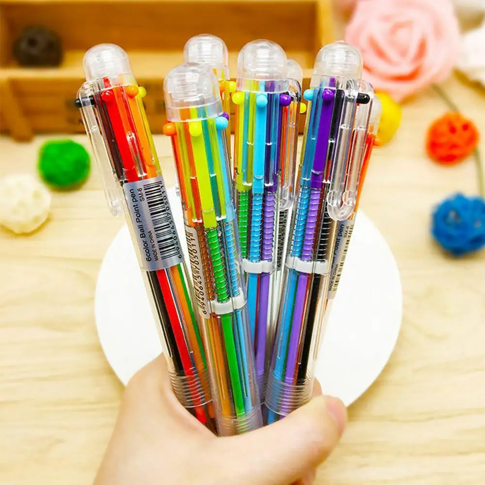 

1/5/10Pcs Ball Point Pen Marker Korea Creative Stationery Pen 6 Color In 1 Ballpoint Pen Color School Supplies For Kid