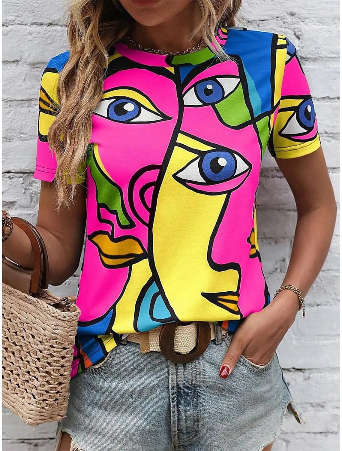 Summer Color Abstract 3D Print T-shirts Women Streetwear Casual Fashion Y2k Short Sleeve T Shirt O-neck Tees Tops Clothing