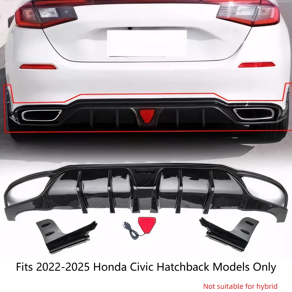 

For 2022-2025 Honda Civic 5dr Hatchback Glossy Black LED Rear Diffuser Kit