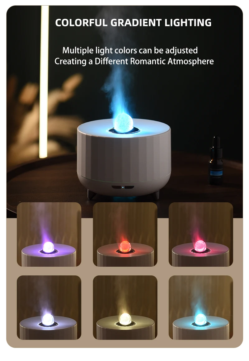 3D-Flammen-Aroma-Luftbefeuchter, 7-Farben-Licht, 2H/4H-Timer, 300ml, Diffusor für ätherische Öle, leiser Nebel, Tischdekoration für Zuhause und Büro – Detail 4