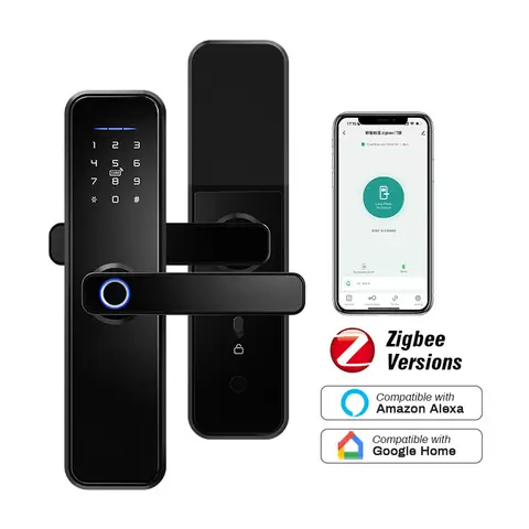 Tuya Zigbee Door Locks Biometric Fingerprint Locker Hotel Airbnb Smart Entry Home Handle App Unlock Digital Intelligent Lock X5