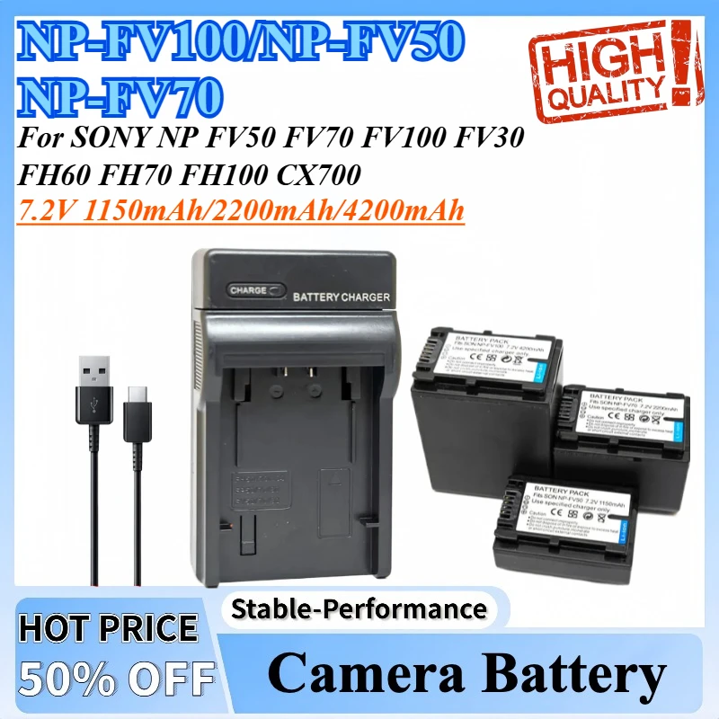 

NP-FV100 NP-FV50 NP-FV70 Battery and Charger for SONY NP FV50 FV70 FV100 FV30 FH60 FH70 FH100 CX700 CX760 AX100E SX83 SX63 CX580