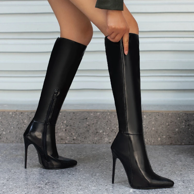 Women\'s Red Knee High Boots Sexy Green Blue Black White Heeled Long Boot Zipper Large Size 48 Autumn Winter Party Shoes Ladies
