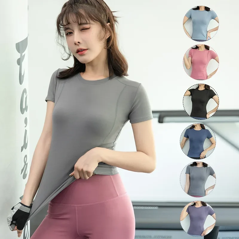 Women Yoga Top Seamless Sport T Shirts Fitness Clothes Short Sleeve Shirt Gym Running Active Wear