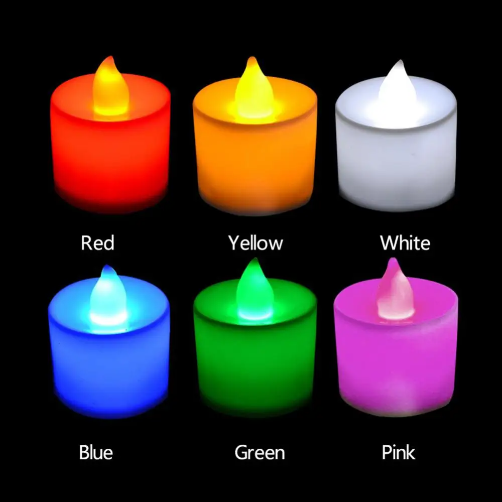 Velas Flameless LED coloridas, operadas por bateria, Tealight, casamento, luzes de decoração de aniversário, velas falsas eletrônicas, 12pcs