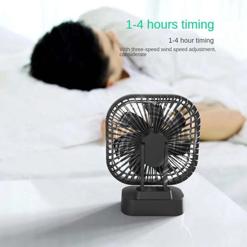 Mini Desktop Fan USB Rechargeable Fan With Timer Strong Wind 3 Speed 7 Fan Leaf Portable Quiet Office Camping