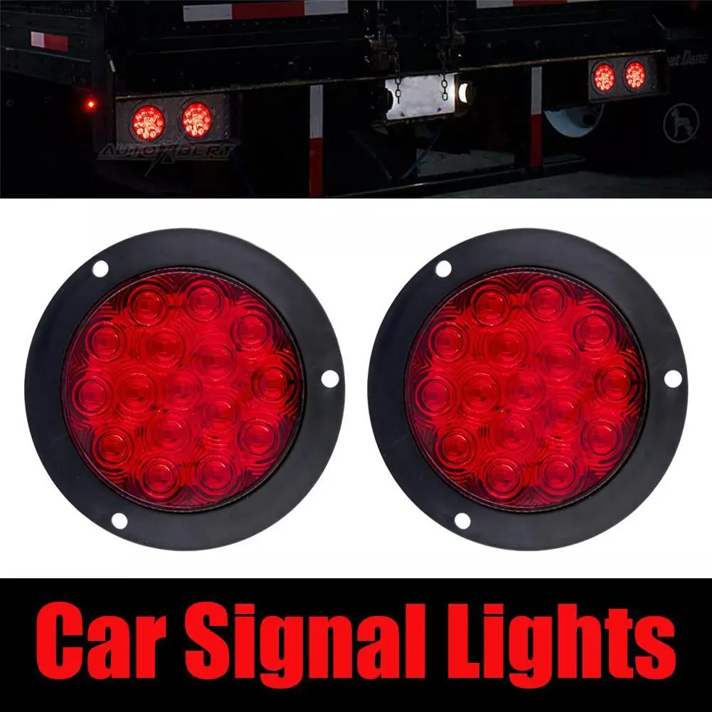 4 Inch 16 LED Round Tail Light 12V 24V Rear Brake Light Turn Signal Lamp Stop Warning Lamp For Car Truck Trailer Tractor Lorry